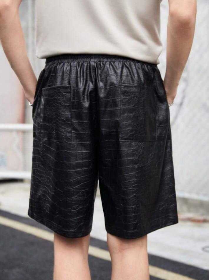Streak Hawk Crocodile Embossed Drawstring Waist PU Leather Shorts